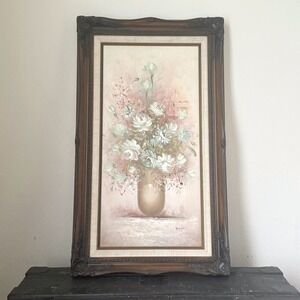 Vintage Emily Floral Oil Painting Impasto Ornate Framed Still Life Art